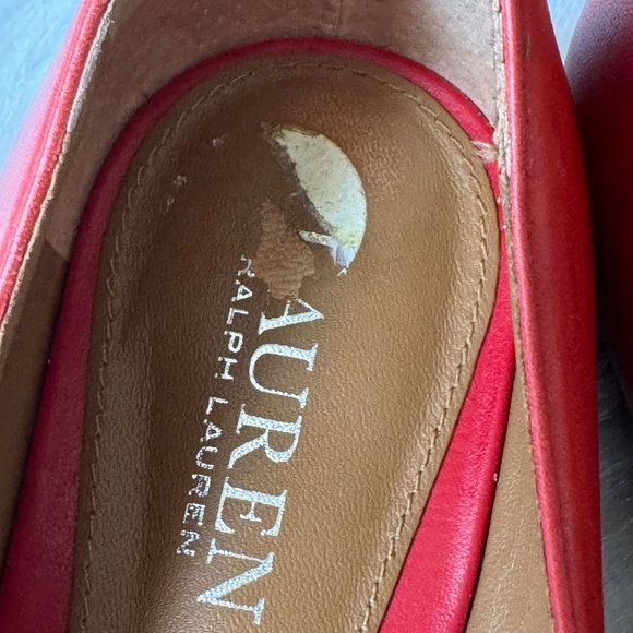 Lauren Ralph Lauren Jayna Nappa Red Leather Flats 9B Silver-tone Metal Logo - Picture 4 of 14